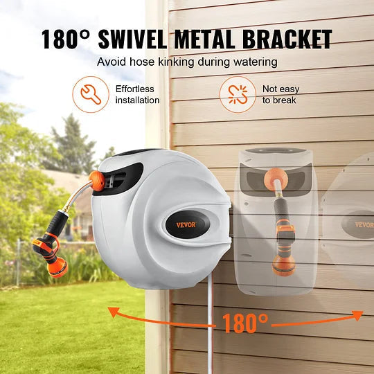 180 Degree Swivel Telescopic Hose Reel (Wall Mount) - 130' x 5/8" Capacity